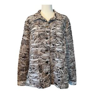 Chico's Brown White Paisley Patterned Textured Jacket 3 16 XL